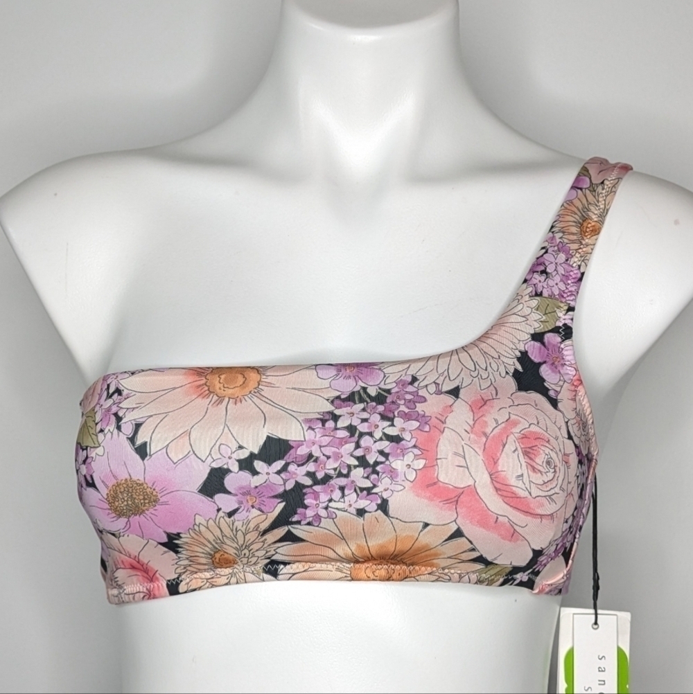NWT Sanctuary Swim pink purple peach floral one strap bikini top XS